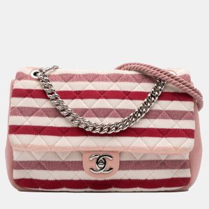 Chanel Pink White Jumbo Stripe Jersey Felt and Rope Flap, Shoulder Bags - Luxury Closet catalog