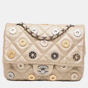 Chanel Gold Paris-Dubai Small Perforated Metallic Lambskin Medals Flap, Shoulder Bags - Luxury Closet catalog