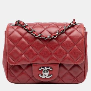 Chanel Red Mini Square Classic Lambskin Single Flap, Shoulder Bags - Luxury Closet catalog
