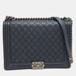 Chanel Blue Quilted Leather Large Boy Flap Bag, Shoulder Bags - Luxury Closet catalog