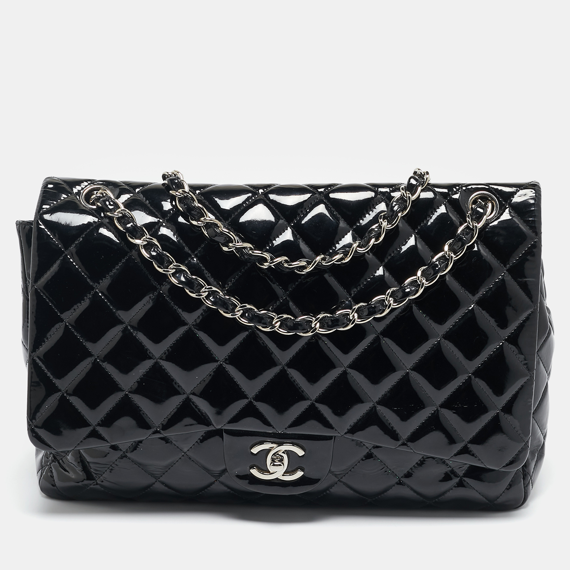 Chanel Black Quilted Patent Leather Maxi Classic Single Flap Bag, Shoulder Bags - Luxury Closet catalog