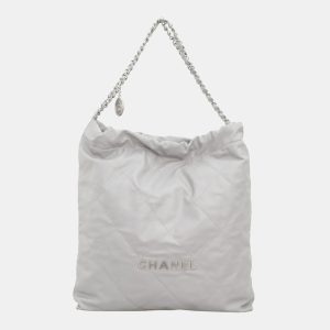 Chanel Light Grey Calfskin Leather Large 22 Shoulder Bag, Shoulder Bags - Luxury Closet catalog