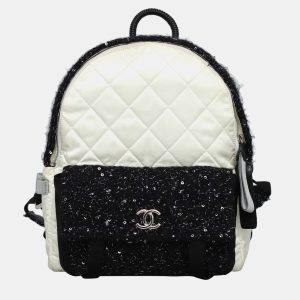 Chanel White & Black Leather, Nylon, Tweed Quilted Nylon & Tweed Backpack, Backpacks - Luxury Closet catalog