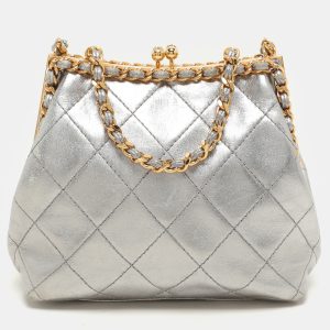 Chanel Silver Quilted Leather Vintage CC Chain Detail Shoulder Bag, Shoulder Bags - Luxury Closet catalog