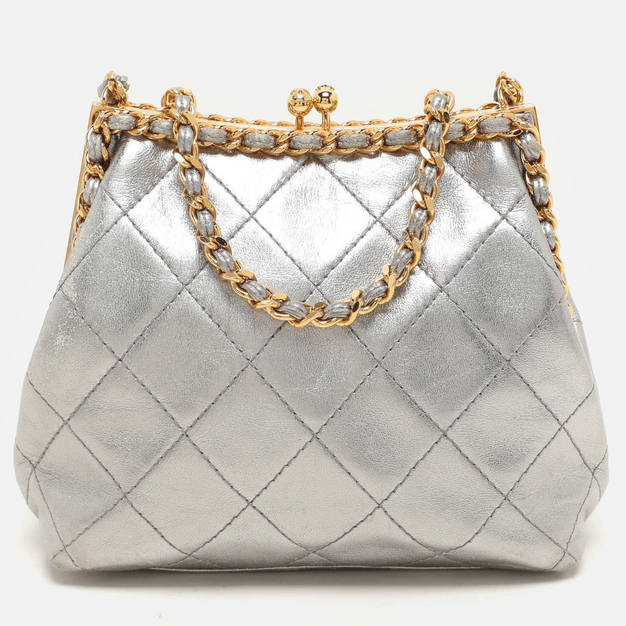 Chanel Silver Quilted Leather Vintage CC Chain Detail Shoulder Bag, Shoulder Bags - Luxury Closet catalog