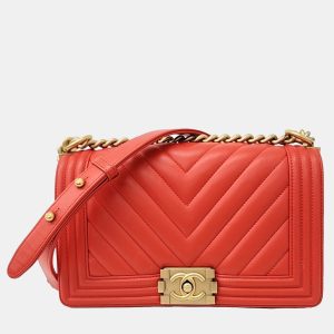 Chanel Red Leather Chevron Boy Bag Medium, Shoulder Bags - Luxury Closet catalog