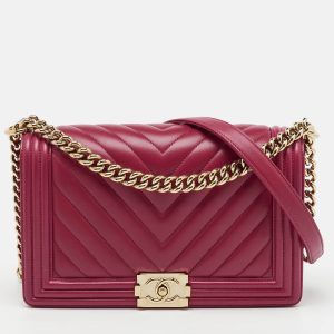 Chanel Pink Quilted Chevron Leather New Medium Boy Flap Bag, Shoulder Bags - Luxury Closet catalog