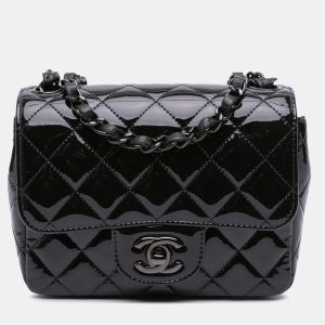 Chanel Black Mini Square Classic Patent So Black Single Flap, Shoulder Bags - Luxury Closet catalog