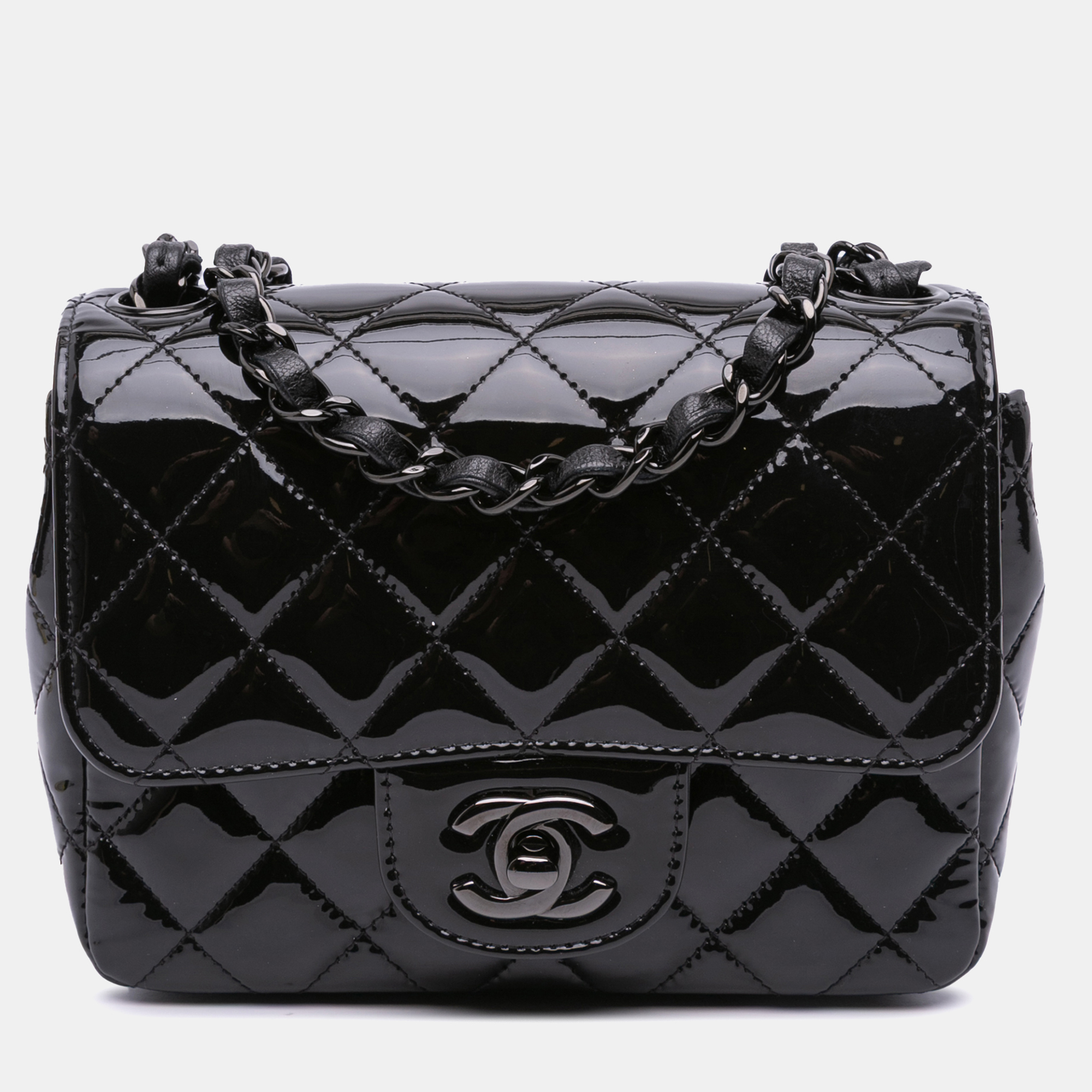Chanel Black Mini Square Classic Patent So Black Single Flap, Shoulder Bags - Luxury Closet catalog