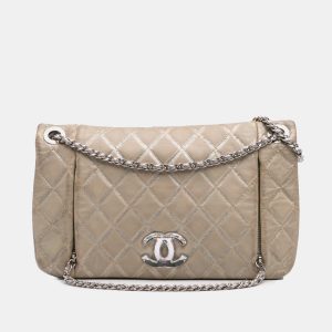 Chanel Beige Quilted Metallic Distressed Lambskin CC Crystal Flap, Shoulder Bags - Luxury Closet catalog