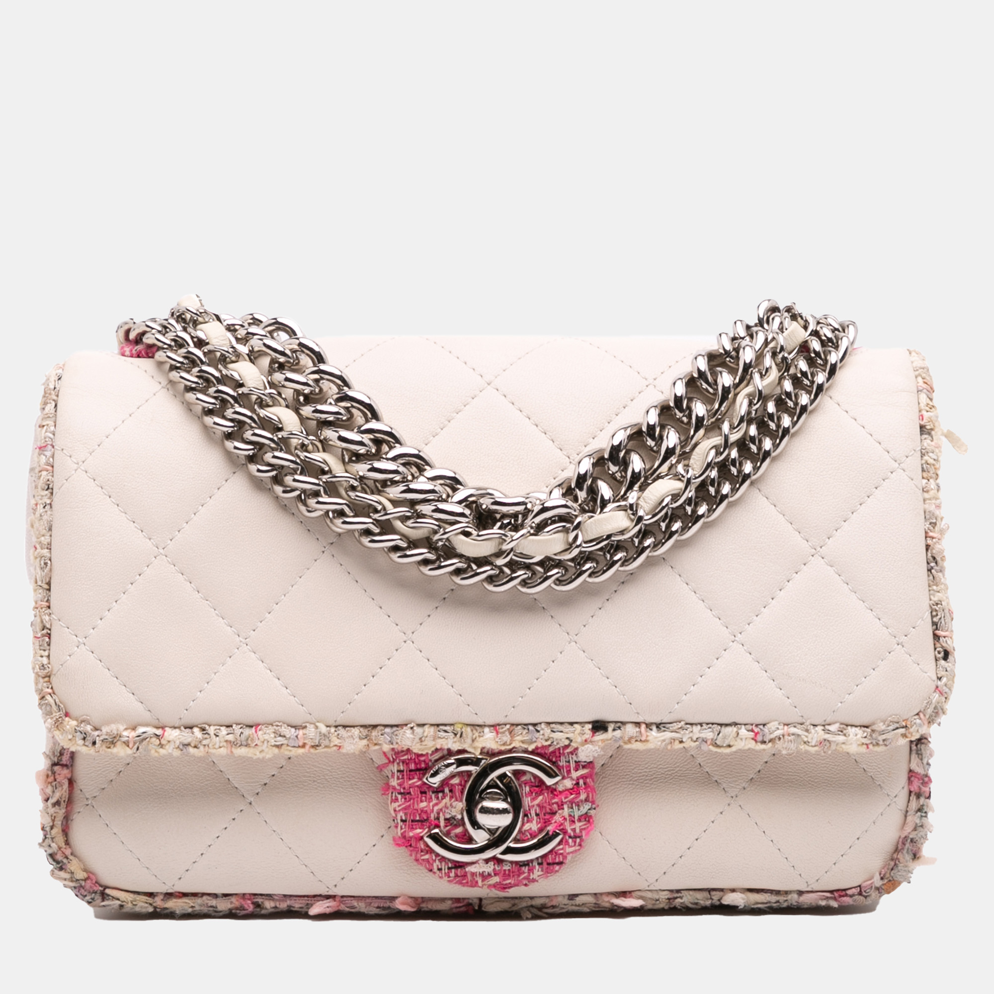Chanel White Quilted Lambskin and Tweed Elegant Trim Flap, Shoulder Bags - Luxury Closet catalog