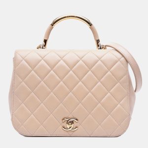 Chanel Beige Lambskin Medium Quilted Carry Chic Flap, Shoulder Bags - Luxury Closet catalog