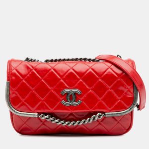 Chanel Red Calfskin Aged CC Chain Frame Flap, Shoulder Bags - Luxury Closet catalog