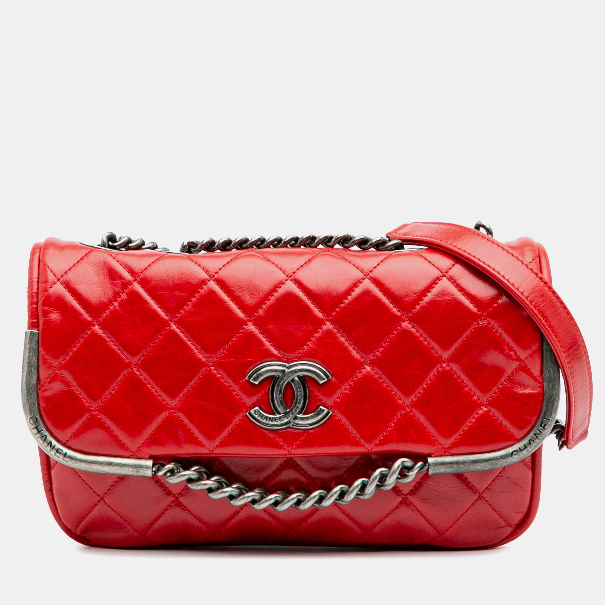 Chanel Red Calfskin Aged CC Chain Frame Flap, Shoulder Bags - Luxury Closet catalog
