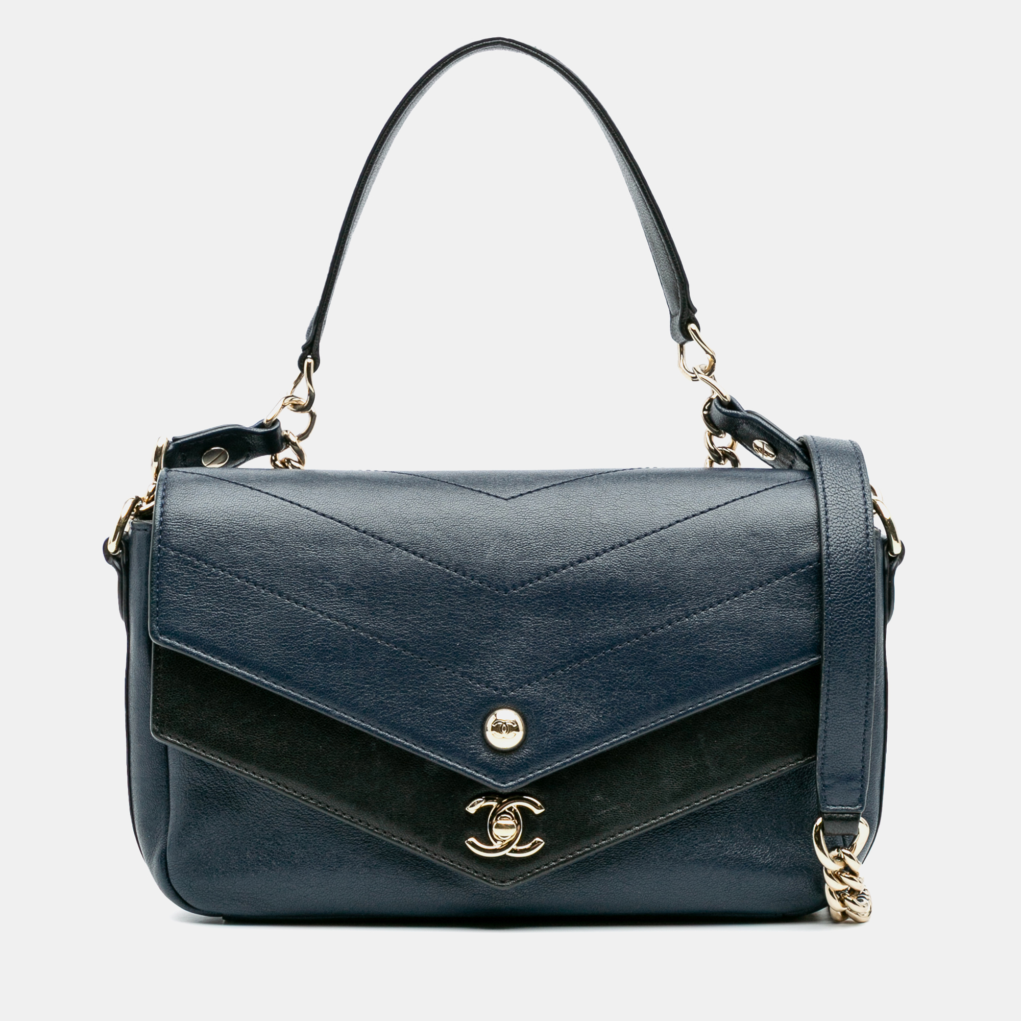Chanel Navy Blue Quilted Sheepskin Double Chevron Mini Flap Bag, Satchels - Luxury Closet catalog