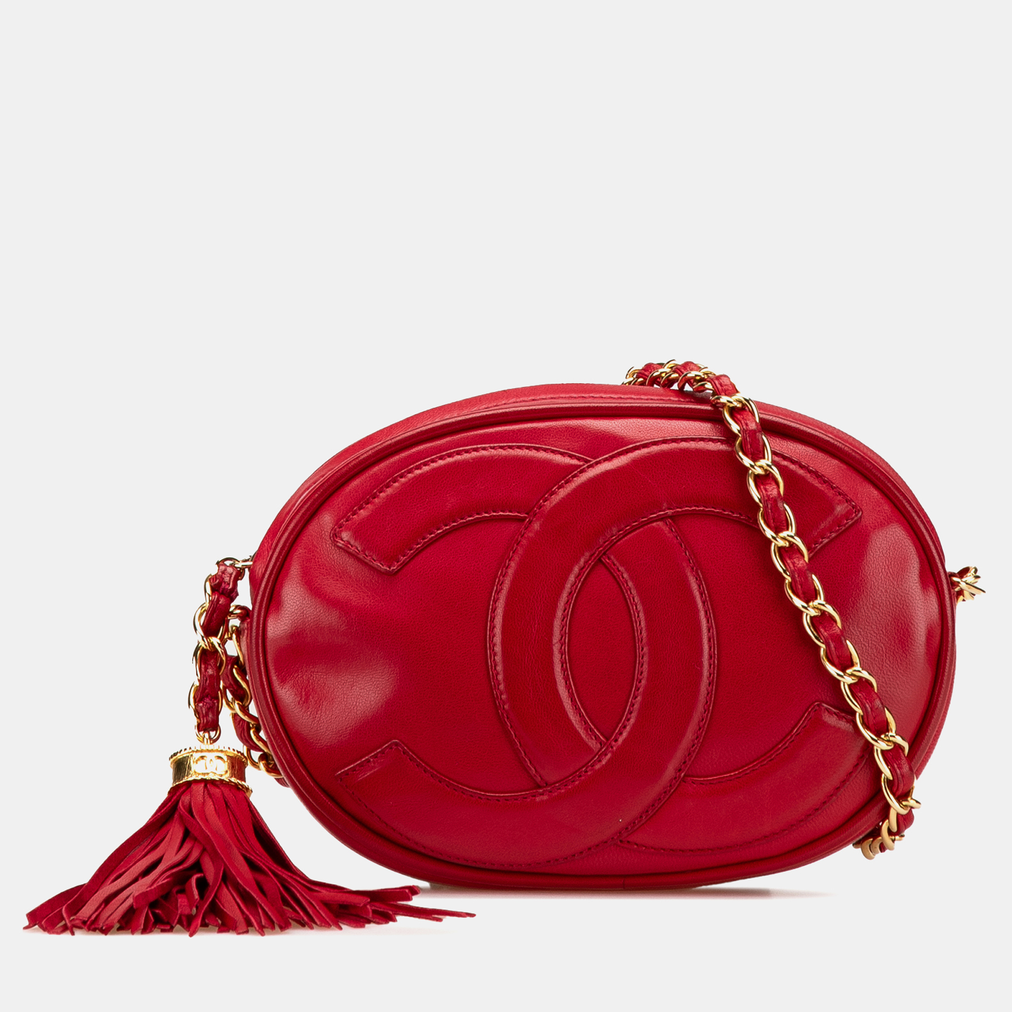 Chanel Red CC Lambskin Tassel Oval Camera Bag, Shoulder Bags - Luxury Closet catalog