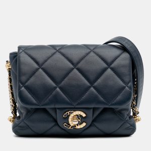 Chanel Navy Blue Mini Quilted Lambskin Crush on Chains Flap, Shoulder Bags - Luxury Closet catalog
