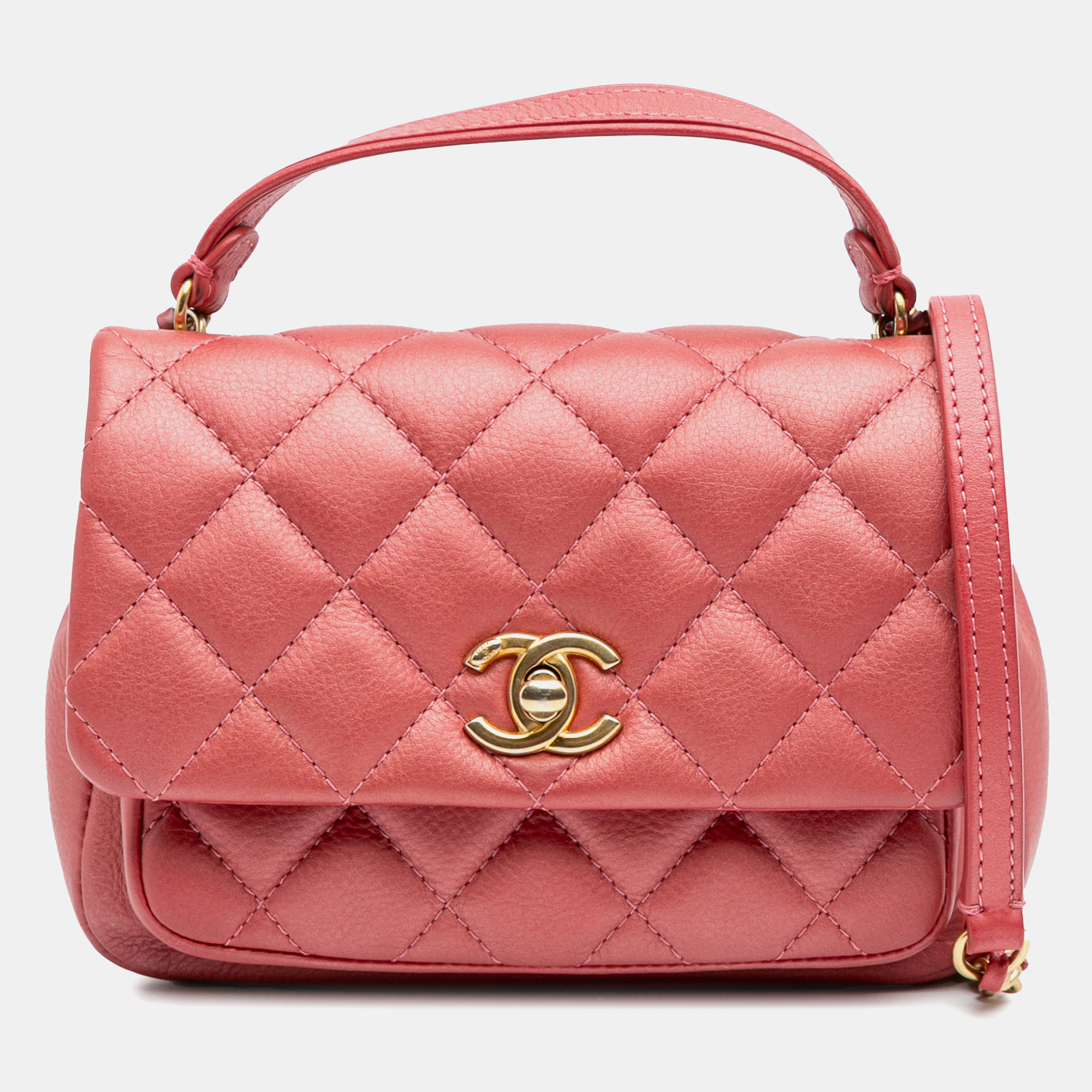 Chanel Pink Quilted Metallic Calfskin Top Handle Flap, Satchels - Luxury Closet catalog