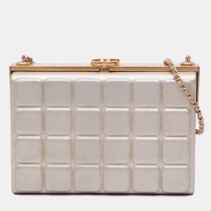 Chanel Gold Chocolate Bar Metallic Lambskin Frame Clutch with Chain, Shoulder Bags - Luxury Closet catalog