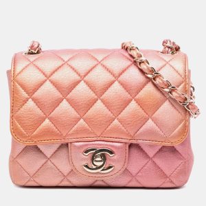 Chanel Orange Pink Mini Square Iridescent Calfskin Flap, Shoulder Bags - Luxury Closet catalog