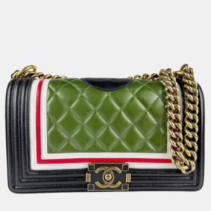 Chanel Green Black Leather Boy Chain Shoulder Bag, Shoulder Bags - Luxury Closet catalog
