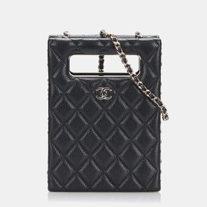 Chanel Black Mini Caviar Chain Around Cut Out Evening Bag, Shoulder Bags - Luxury Closet catalog