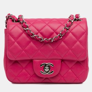 Chanel Pink Mini Square Classic Lambskin Single Flap, Shoulder Bags - Luxury Closet catalog