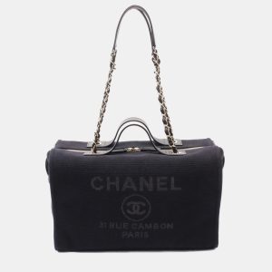 Chanel Navy Blue Canvas Leather Deauville Chain Shoulder Bag, Shoulder Bags - Luxury Closet catalog