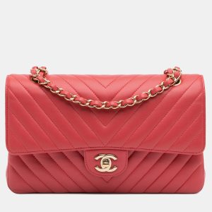 Chanel Red Lambskin Classic Chevron Medium Double Flap, Shoulder Bags - Luxury Closet catalog