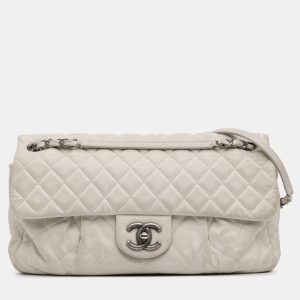 Chanel White Iridescent Calfskin Chic Quilt Large Flap Bag, Shoulder Bags - Luxury Closet catalog