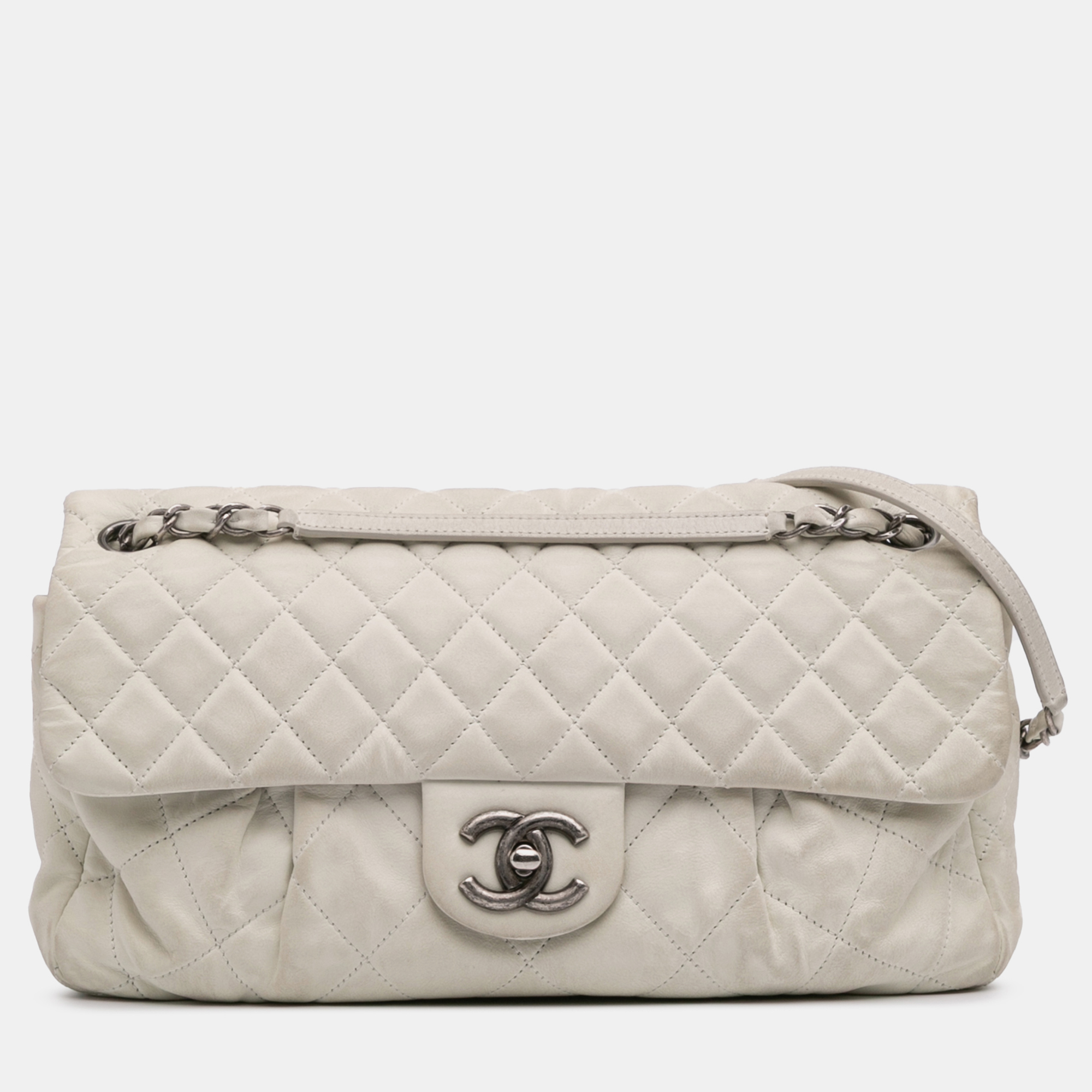 Chanel White Iridescent Calfskin Chic Quilt Large Flap Bag, Shoulder Bags - Luxury Closet catalog