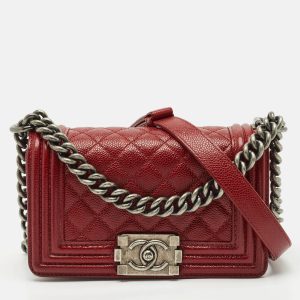 Chanel Red Caviar Quilted Leather Small Boy Flap Bag, Shoulder Bags - Luxury Closet catalog