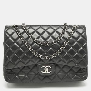 Chanel Black Quilted Lambskin Leather Maxi Classic Double Flap Bag, Shoulder Bags - Luxury Closet catalog