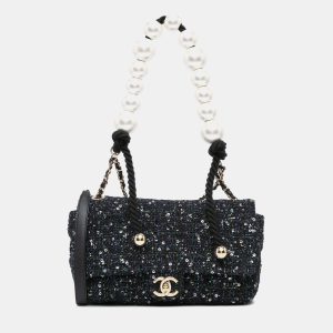 Chanel Navy Blue Medium Tweed Pearl Handle Flap, Shoulder Bags - Luxury Closet catalog