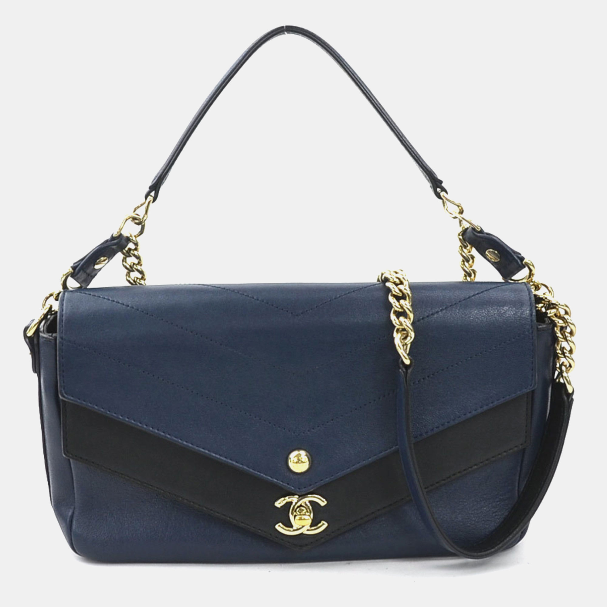 Chanel Blue/Black Quilted Lambskin Leather Small Double Chevron Flap Bag, Shoulder Bags - Luxury Closet catalog