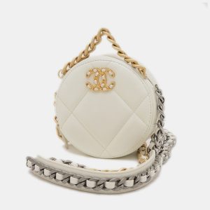 Chanel White Calfskin 19 Round Chain Shoulder Bag, Shoulder Bags - Luxury Closet catalog
