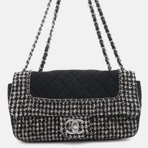 Chanel Black and White Tweed Cotton Jersey Flap Chain Shoulder Bag, Shoulder Bags - Luxury Closet catalog