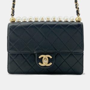 Chanel Black Lambskin Pearl Chain Shoulder Bag, Shoulder Bags - Luxury Closet catalog