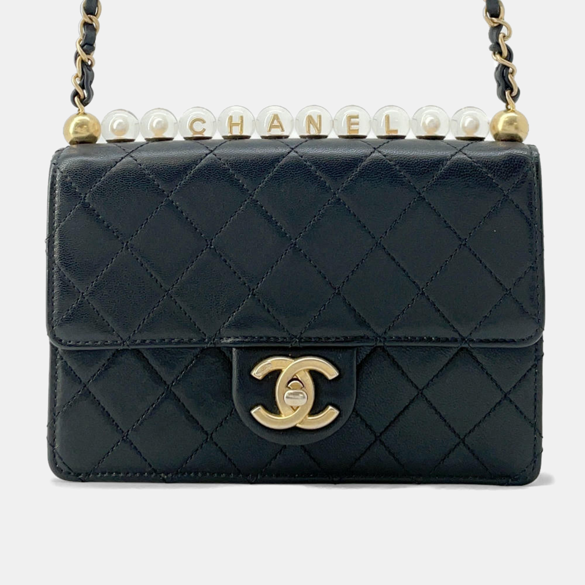 Chanel Black Lambskin Pearl Chain Shoulder Bag, Shoulder Bags - Luxury Closet catalog