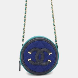Chanel Blue/Green Cotton CC Filigree Round Chain Shoulder Bag, Shoulder Bags - Luxury Closet catalog