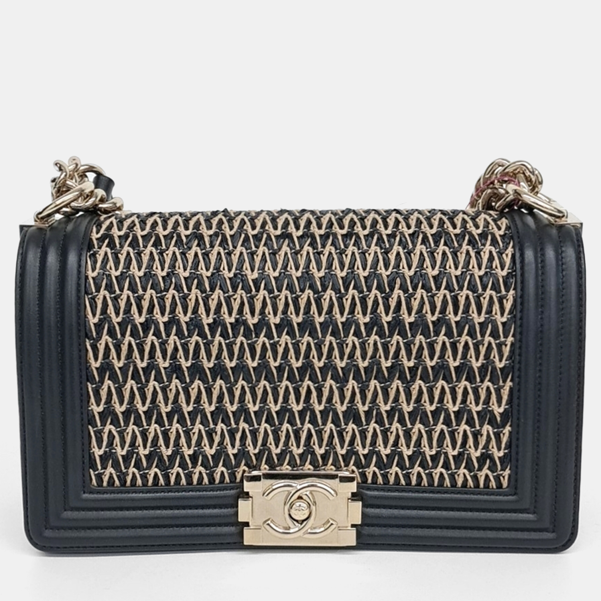 Chanel Beige Black Leather Boy Medium Bag, Handbags - Luxury Closet catalog