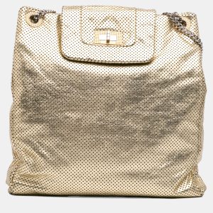 Chanel Gold Perforated Crackled Metallic Calfskin Drill Tote, Tote Handbags - Luxury Closet catalog