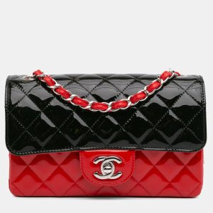 Chanel Red/Black Mini Rectangular Bicolor Patent Single Flap, Shoulder Bags - Luxury Closet catalog