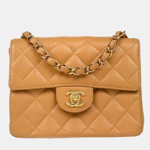 Chanel Beige Calfskin Mini Classic Square Flap Shoulder Bag, Shoulder Bags - Luxury Closet catalog