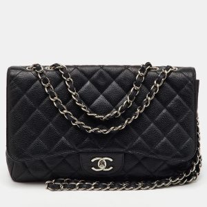 Chanel Black Quilted Caviar Leather Jumbo Classic Single Flap Bag, Shoulder Bags - Luxury Closet catalog