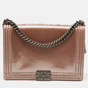 Chanel Beige Patent Leather Large&nbsp;Reverso Boy Flap Bag, Shoulder Bags - Luxury Closet catalog