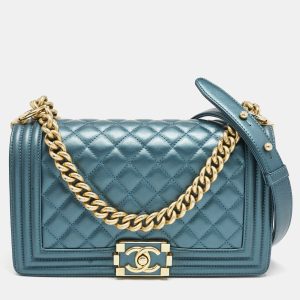 Chanel Metallic Green Quilted Leather Medium Boy Flap Bag, Shoulder Bags - Luxury Closet catalog