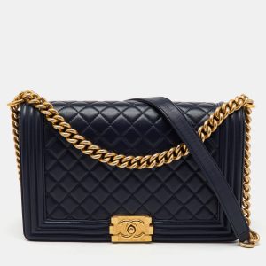 Chanel Navy Blue Quilted Leather New Medium Boy Flap Bag, Shoulder Bags - Luxury Closet catalog