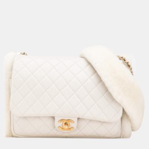 Chanel White Quilted Lambskin and Shearling CC Muff Flap, Shoulder Bags - Luxury Closet catalog