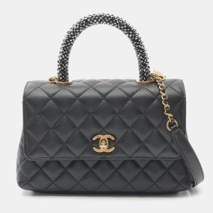 Chanel Black Lambskin Leather Top Handle Flap Bag, Satchels - Luxury Closet catalog